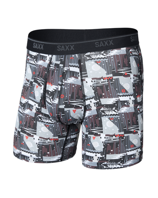 Front of Quest Quick-Dry Mesh Boxer Brief in Winter Trek-Black