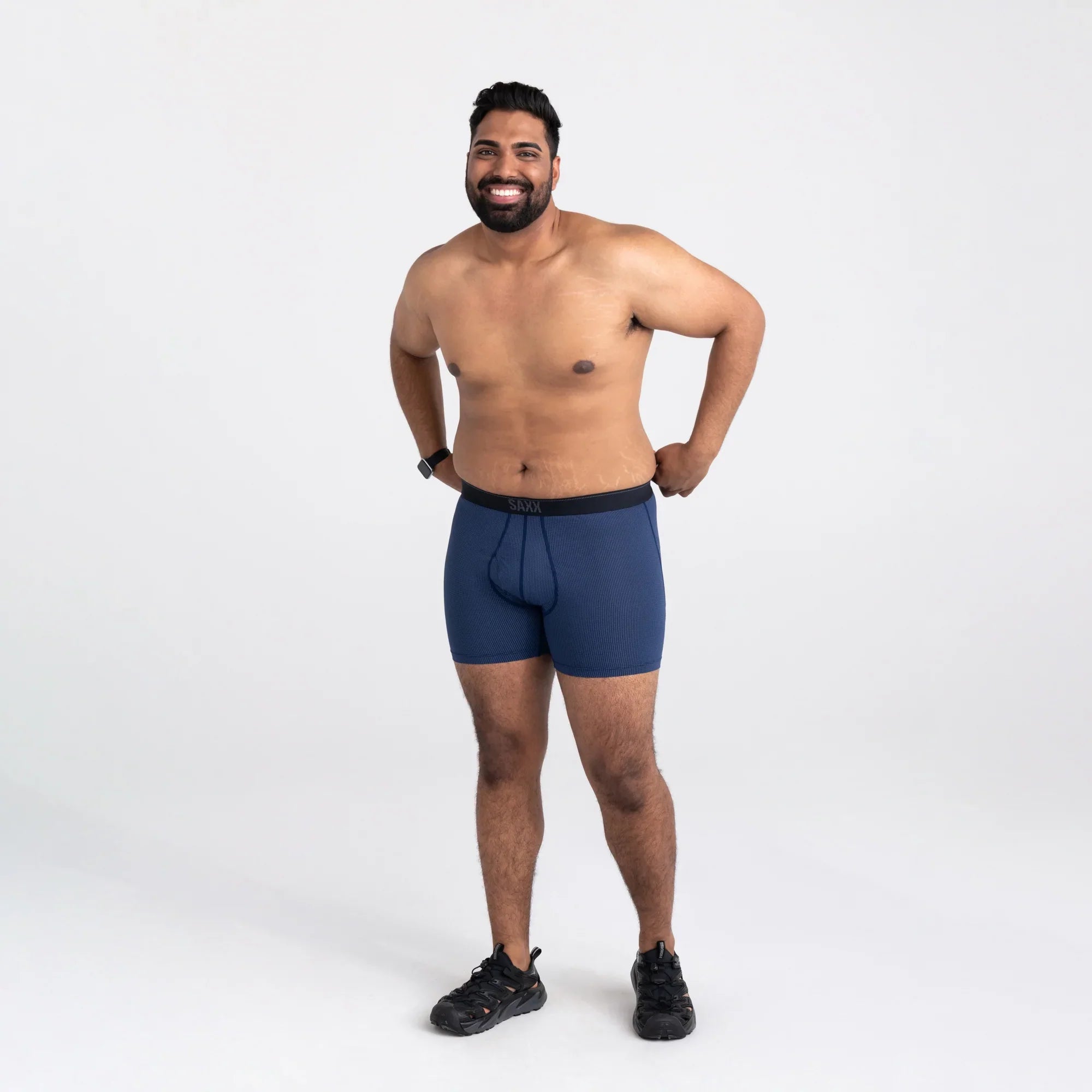 Front - Model wearing Quest Boxer Brief Fly in Midnight Blue II