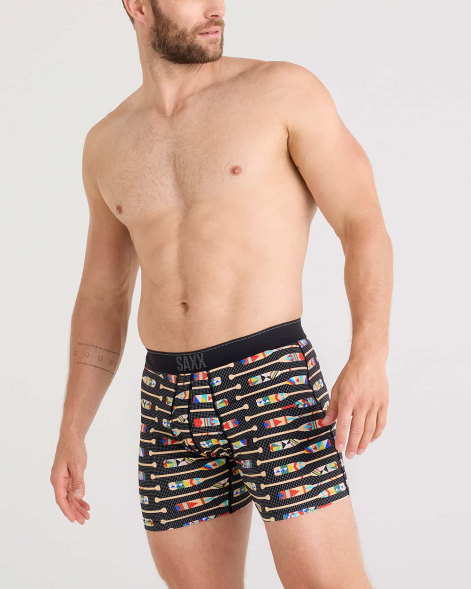 Front - Model wearing Quest Quick Dry Mesh Baselayer Boxer Brief Fly in Oartiz-Black