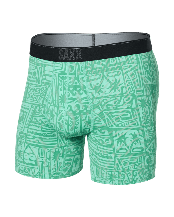 Front of Quest Quick Dry Mesh Baselayer Boxer Brief Fly in Pretty Birdie-Green