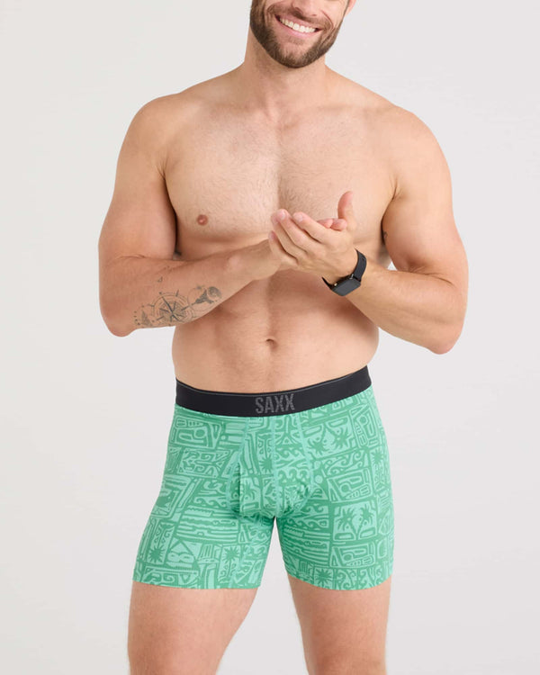 Front - Model wearing Quest Quick Dry Mesh Baselayer Boxer Brief Fly in Pretty Birdie-Green
