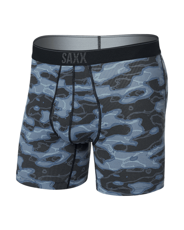 Front of Quest Quick Dry Mesh Baselayer Boxer Brief Fly in Waterdrop Camo-Black