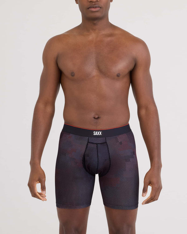 Front - Model wearing Multi-Sport Mesh Boxer Brief Fly in Digi Camo-Black