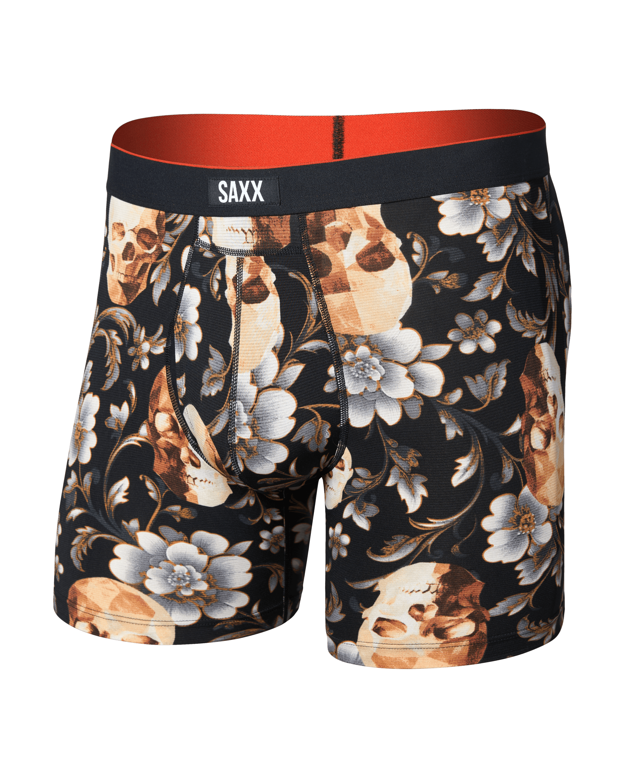 Front of Multi-Sport Mesh Boxer Brief in Gold Skull-Black