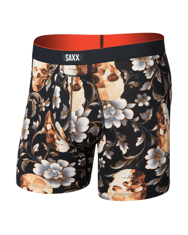 Front of Multi-Sport Mesh Boxer Brief in Gold Skull-Black
