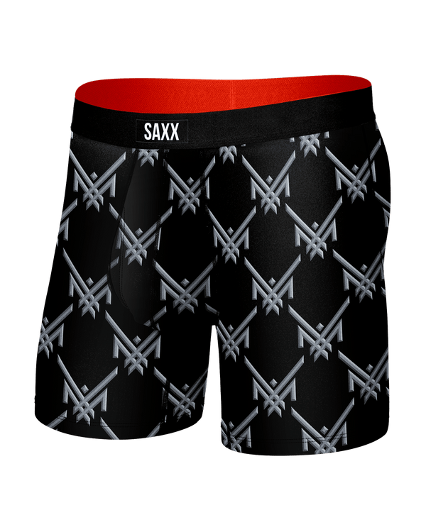 Front of  Multi-Sport Mesh Boxer Brief Fly in Maxx Luxx Logo-Black