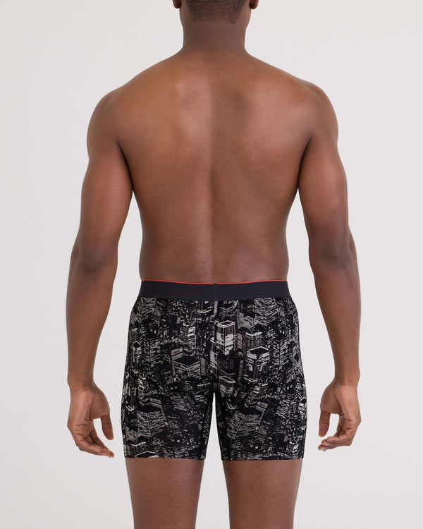 Back - Model wearing Multi-Sport Mesh Boxer Brief Fly in Night City-Black
