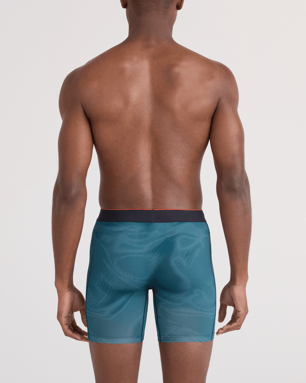 Back - Model wearing  Multi-Sport Mesh Boxer Brief Fly in Platinum Camo-Rich Teal