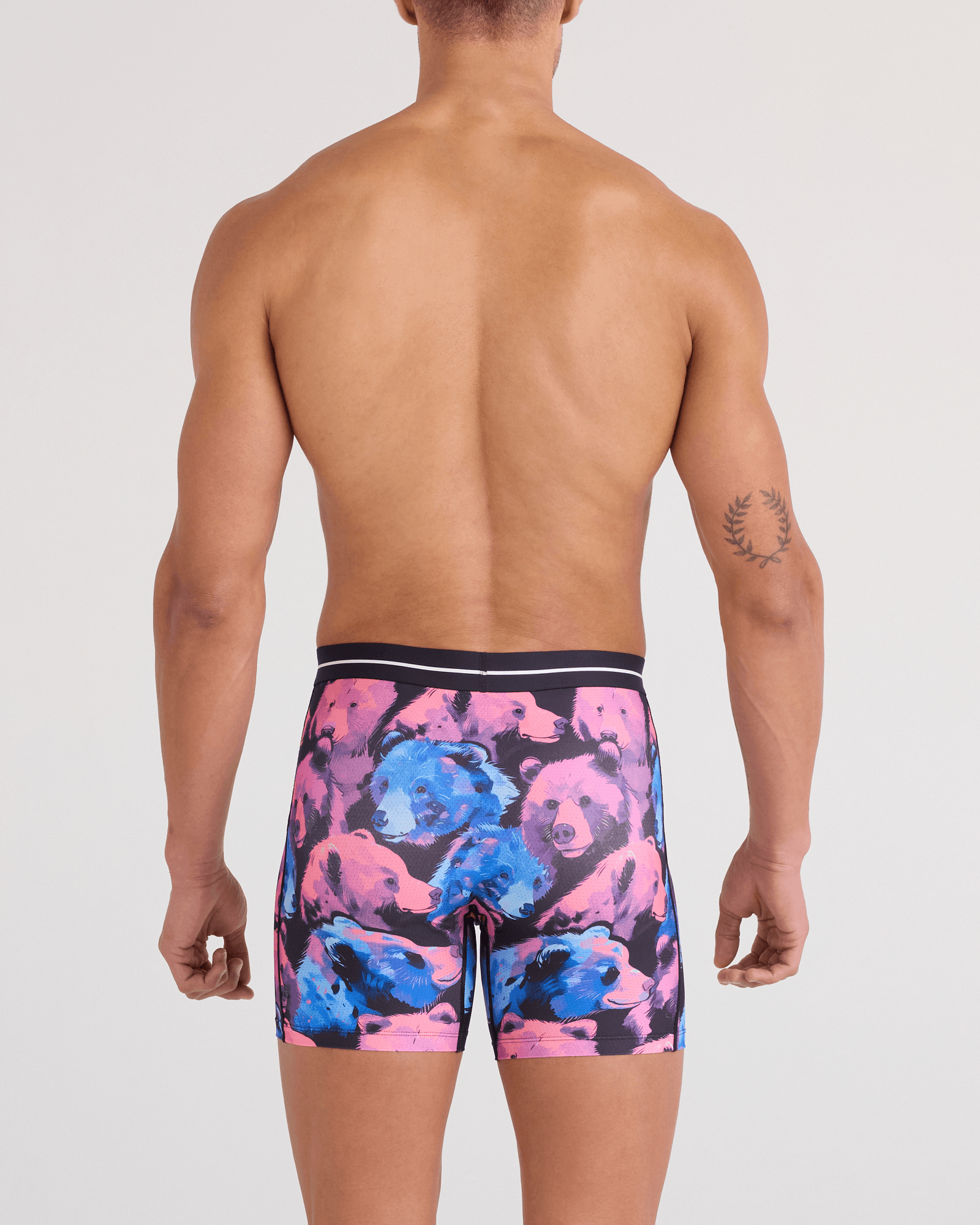 Back - Model wearing  Volt Breathable Mesh Boxer Brief in Beartastic-Multi