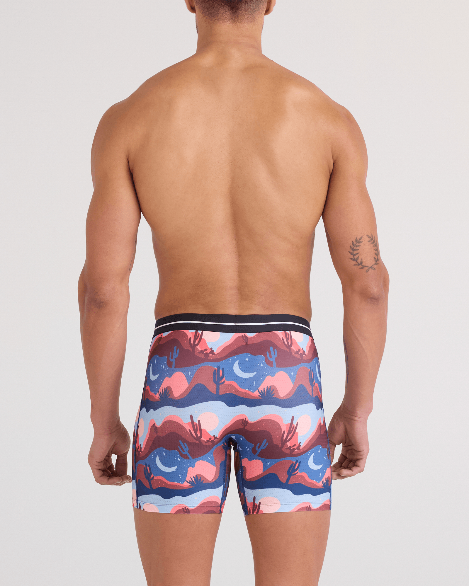 Back - Model wearing  Volt Breathable Mesh Boxer Brief in Canyon Daze-Red Clay