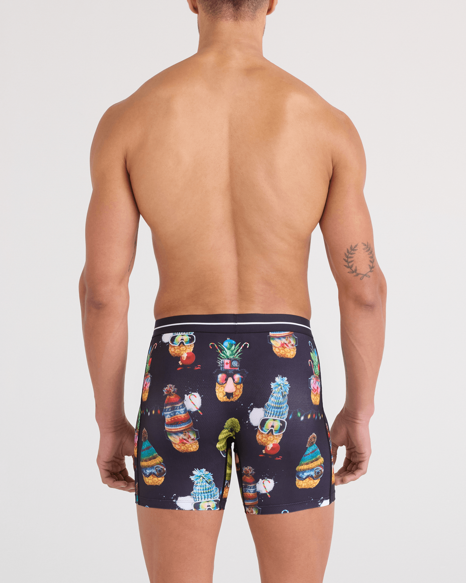 Back - Model wearing  Volt Breathable Mesh Boxer Brief in Deck The Pineapples-Black