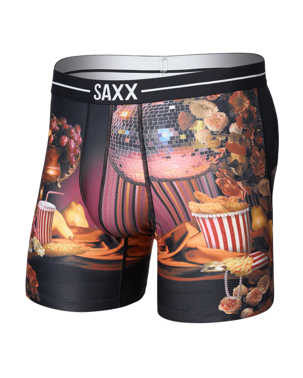Front of Volt Breathable Mesh Boxer Brief in Disco Fries-Maroon