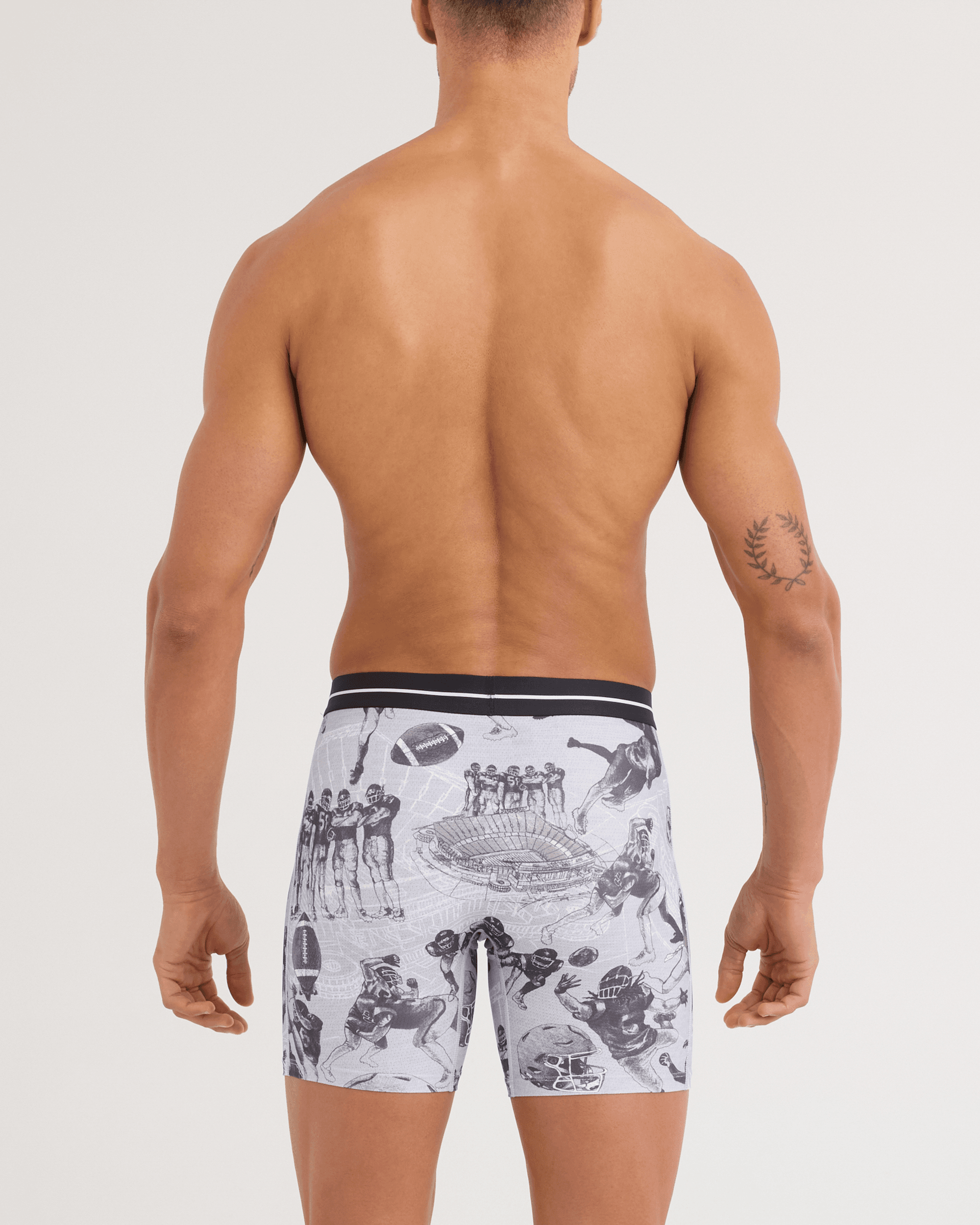 Back - Model wearing Volt Breathable Mesh Boxer Brief in Gridiron Action-Grey Heather
