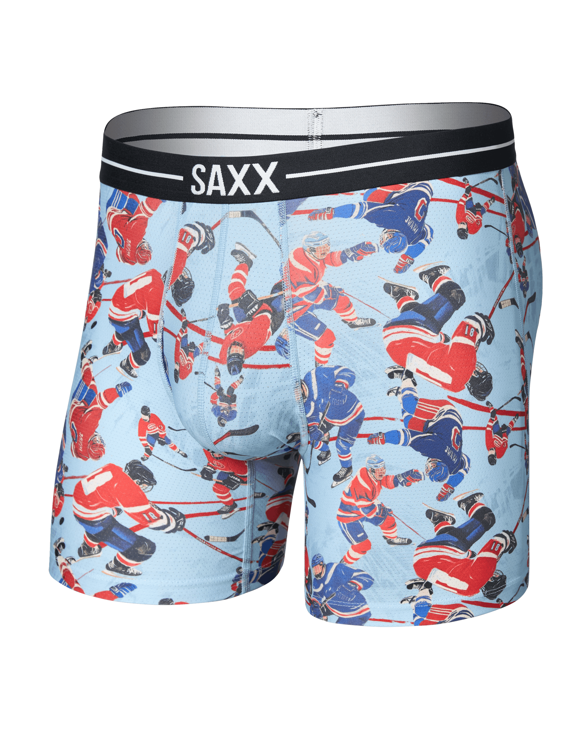 Front of Volt Breathable Mesh Boxer Brief in Hockey Brawl-Blue