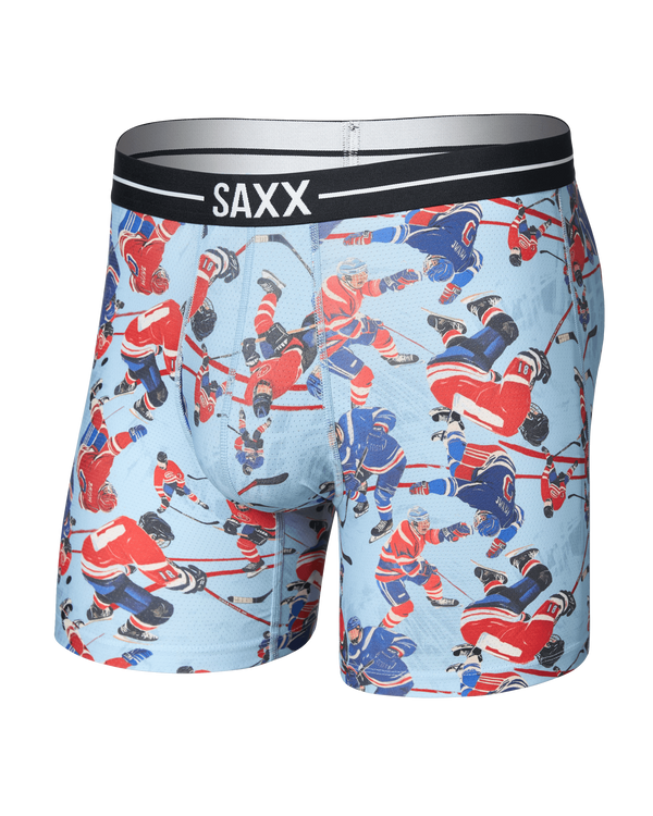 Front of Volt Breathable Mesh Boxer Brief in Hockey Brawl-Blue