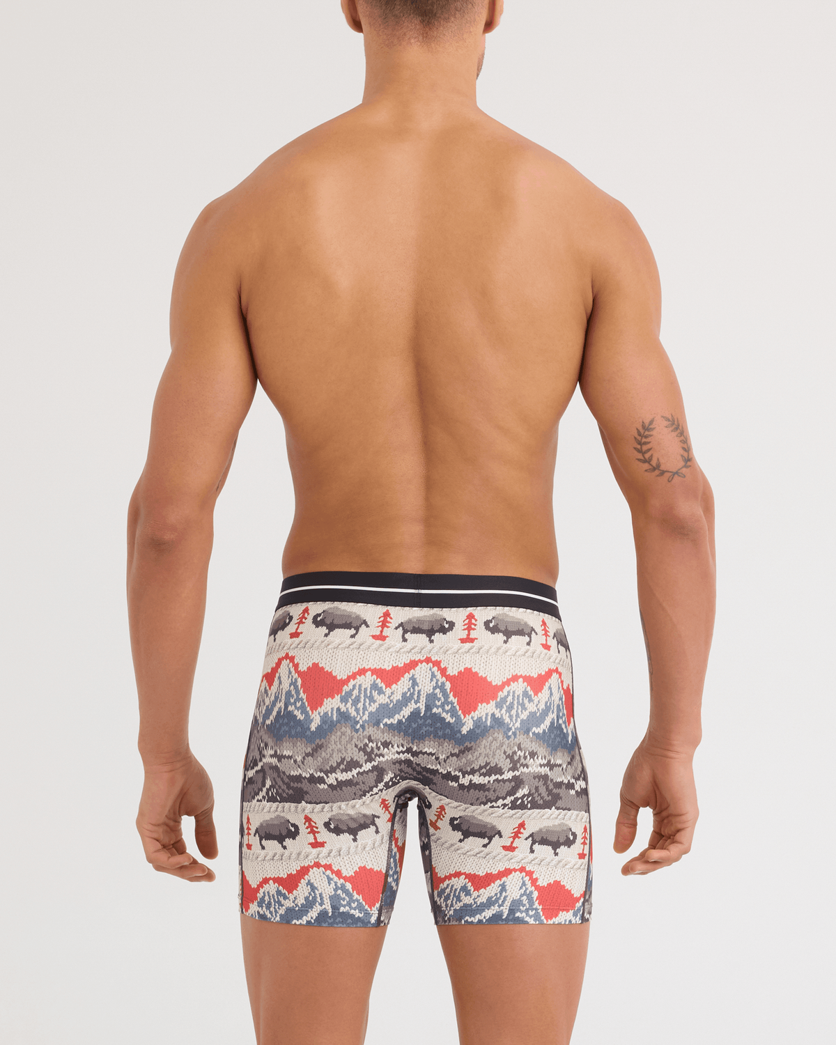 Back - Model wearing Volt Breathable Mesh Boxer Brief in Hiking Sweater-Cream