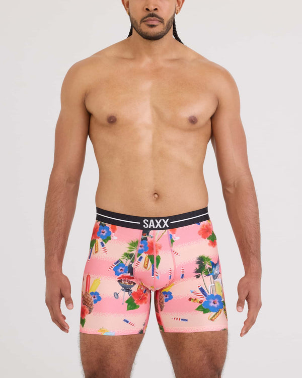 Front - Model wearing Volt Breathable Mesh Boxer Brief in Summer Blowout-Peach