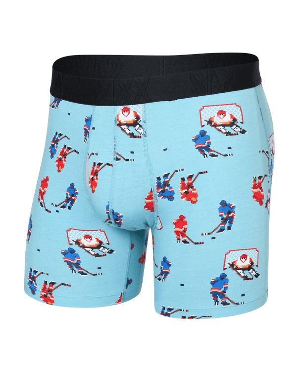 Front of  DropTemp Cooling Cotton Boxer Brief Fly in Action On Ice-Blue Tide