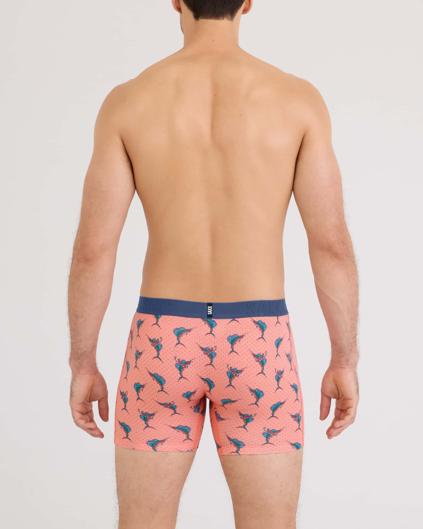 Back - Model wearing Droptemp Cooling Cotton Boxer Brief Fly in Big Catch-Desert Flower
