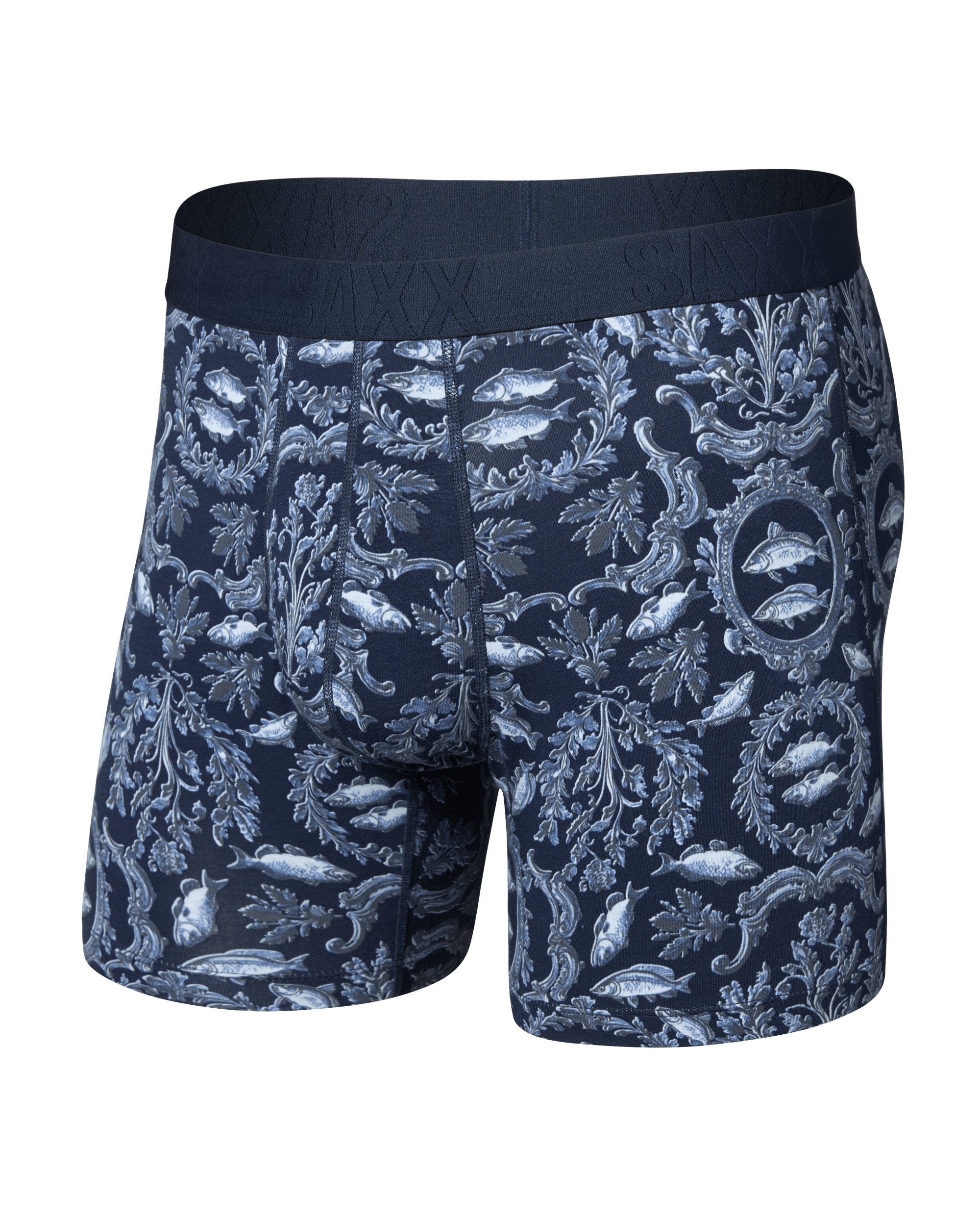 Front of DropTemp Cooling Cotton Boxer Brief in Backsplash-Dark Ink