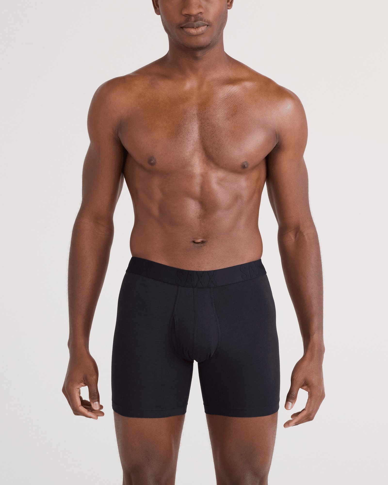Front - Model wearing  DropTemp Cooling Cotton Boxer Brief Fly 5 Pack in Black