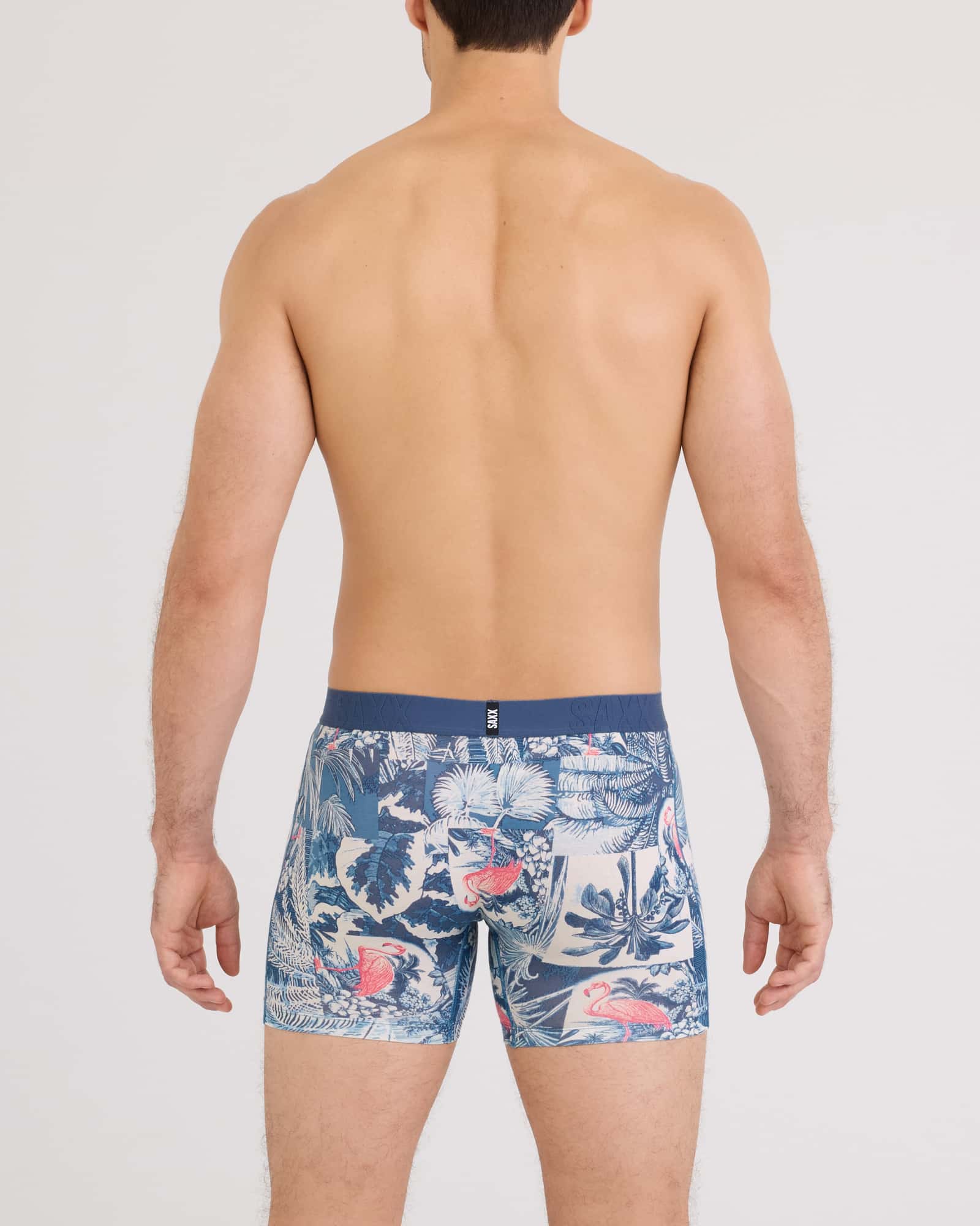 Back - Model wearing Droptemp Cooling Cotton Boxer Brief Fly in Botanique-Washed Indigo