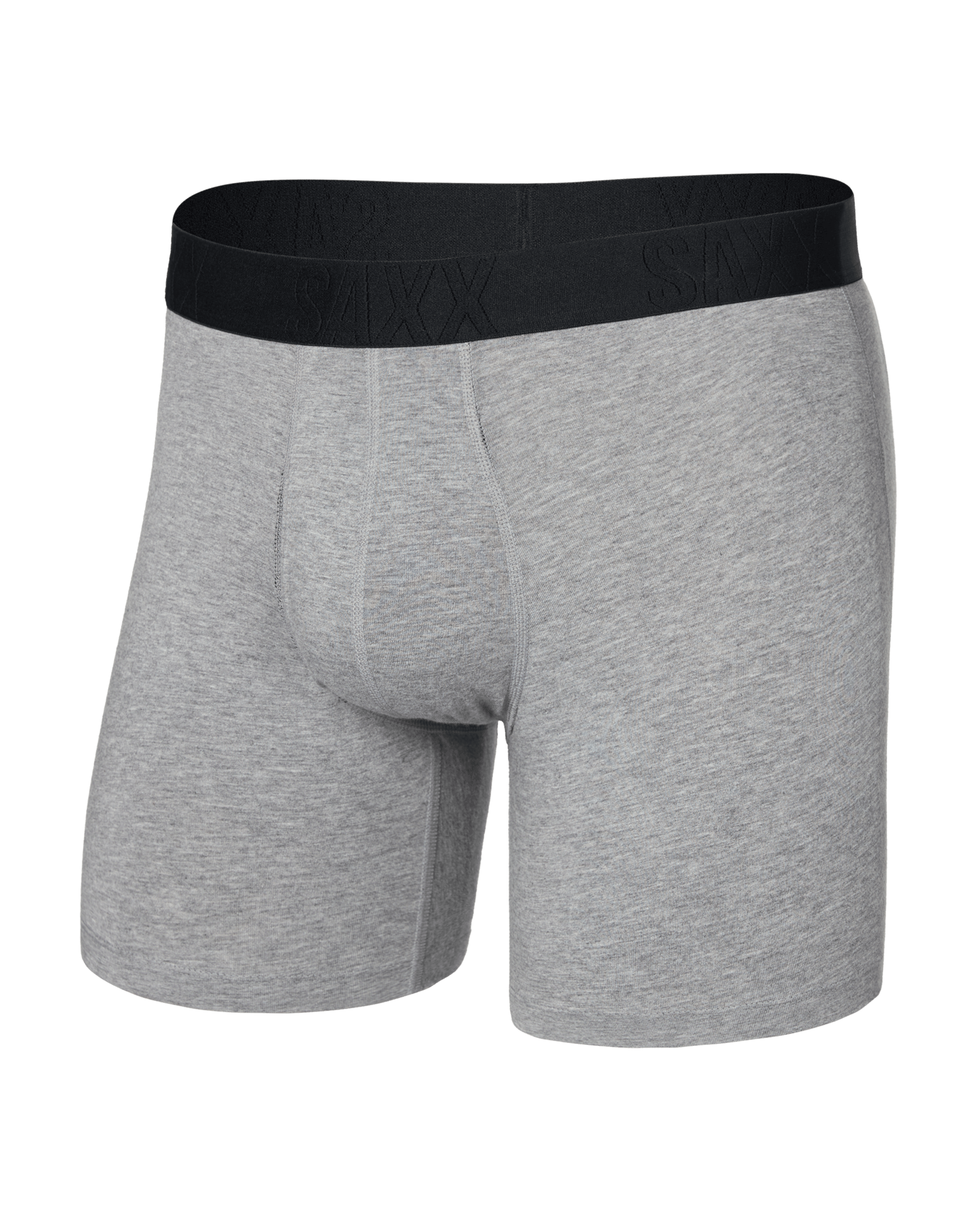 Front of  DropTemp Cooling Cotton Boxer Brief Fly in Dark Grey Heather