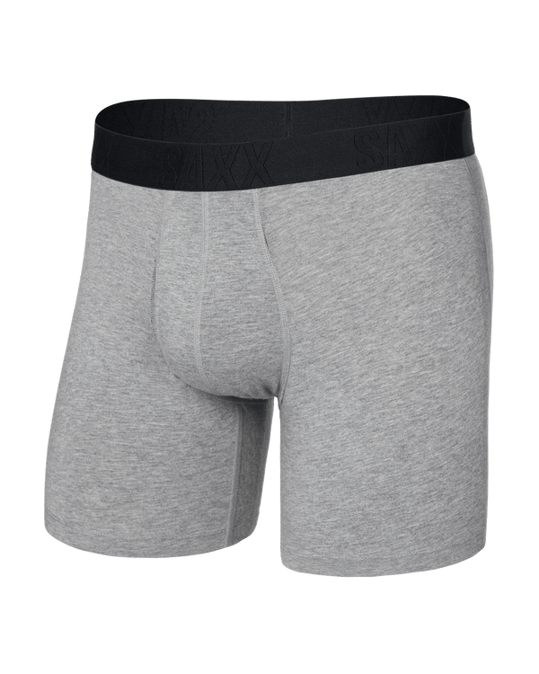 Front of  DropTemp Cooling Cotton Boxer Brief Fly in Dark Grey Heather
