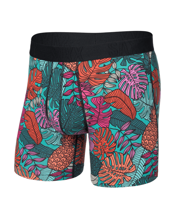 Front of  DropTemp Cooling Cotton Boxer Brief Fly in Fruity Palm-Aqua