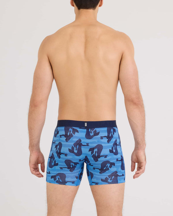 Back - Model wearing Droptemp Cooling Cotton Boxer Brief Fly in La Sirena-Blue
