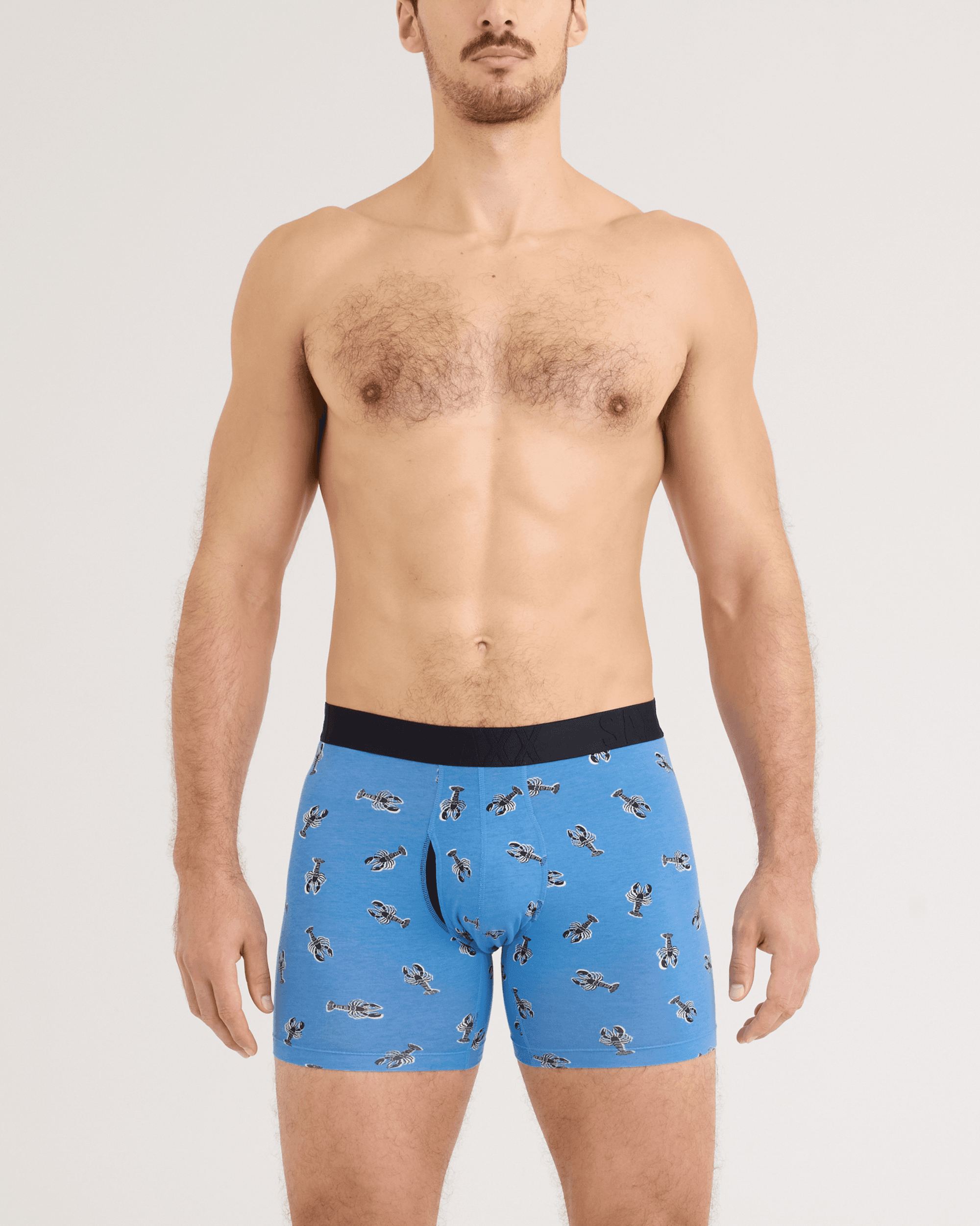 Front - Model wearing DropTemp Cooling Cotton Boxer Brief 2 Pack in Lobster Boil/Black