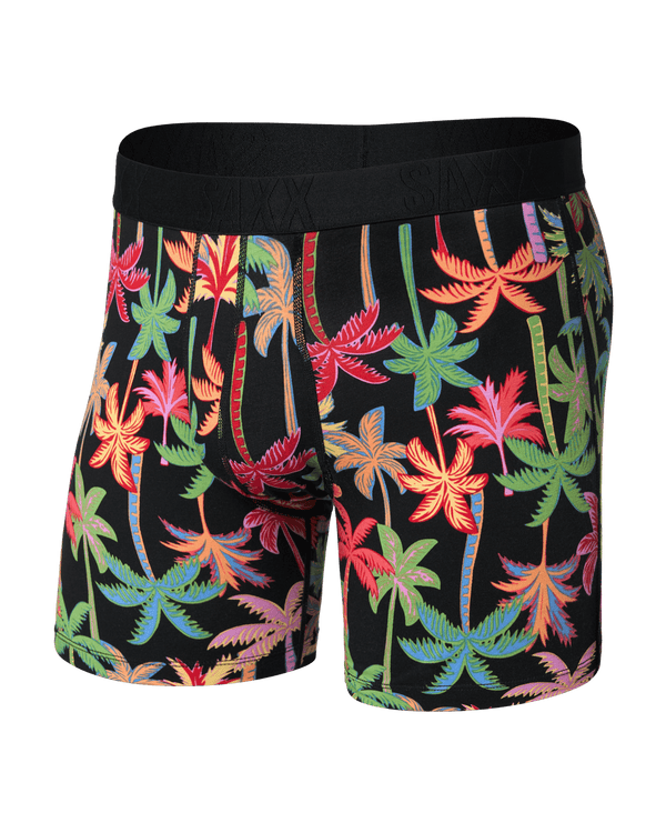 Front of Droptemp Cooling Cotton Boxer Brief Fly in Mixed Palms-Black