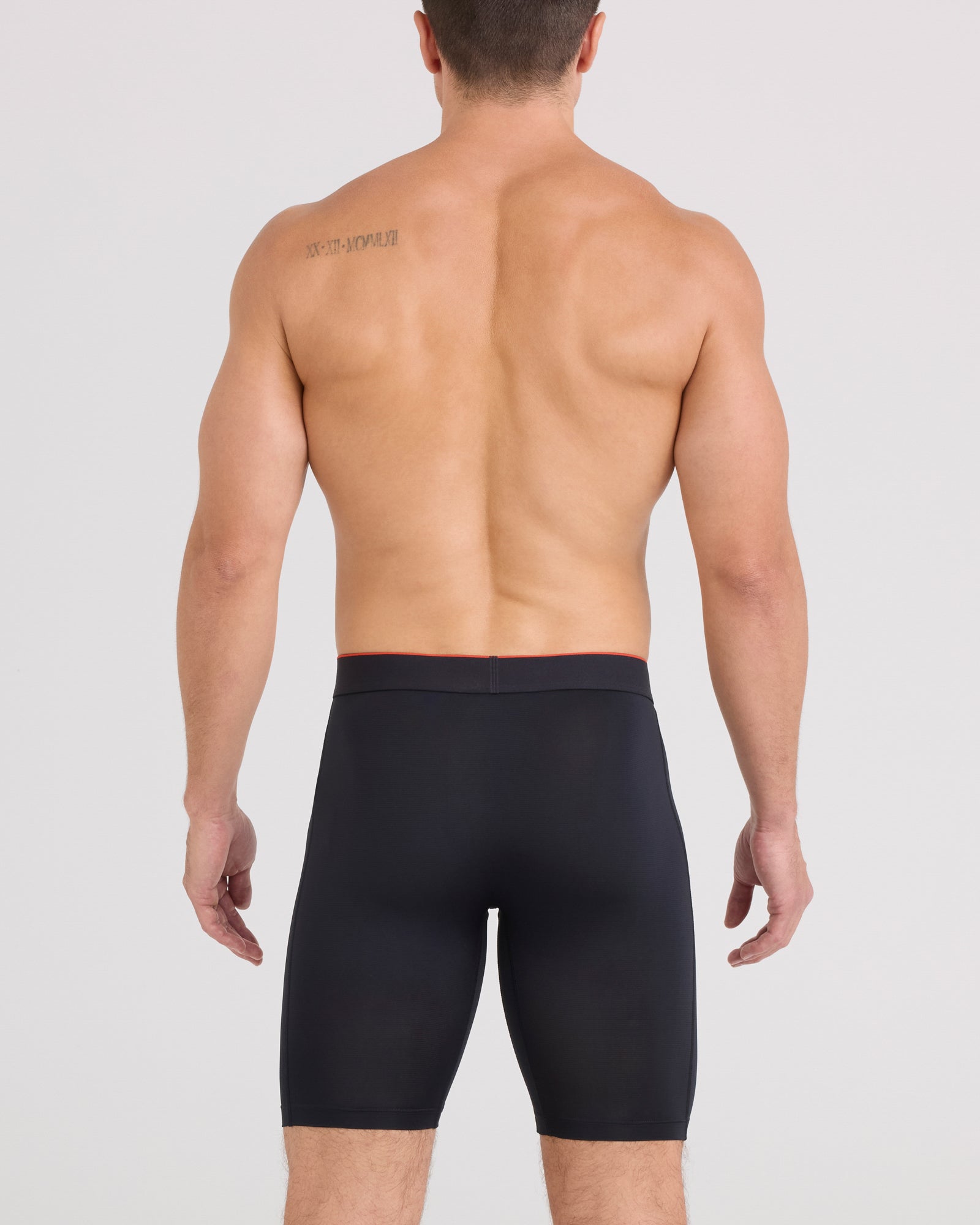 Back - Model wearing Multi-Sport Mesh Long Boxer Brief Fly in Black