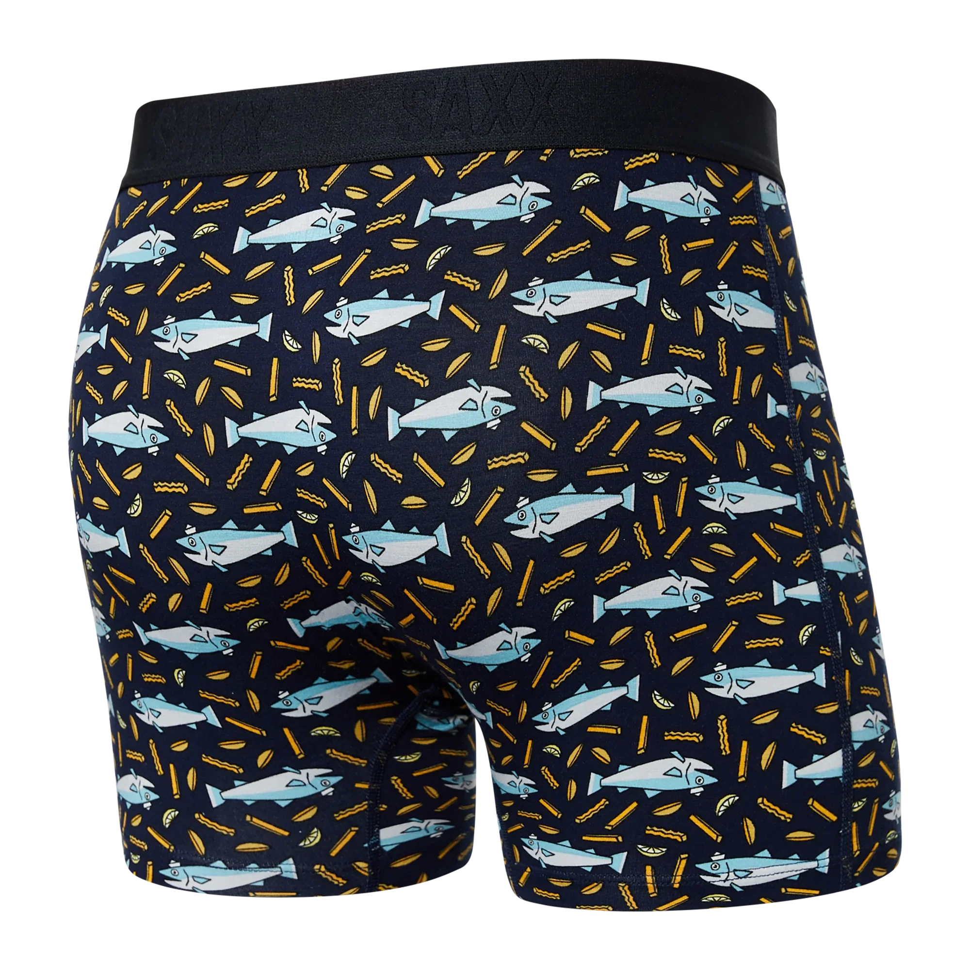 Back of Vibe Super Soft Boxer Brief in Fish & Chips- Navy