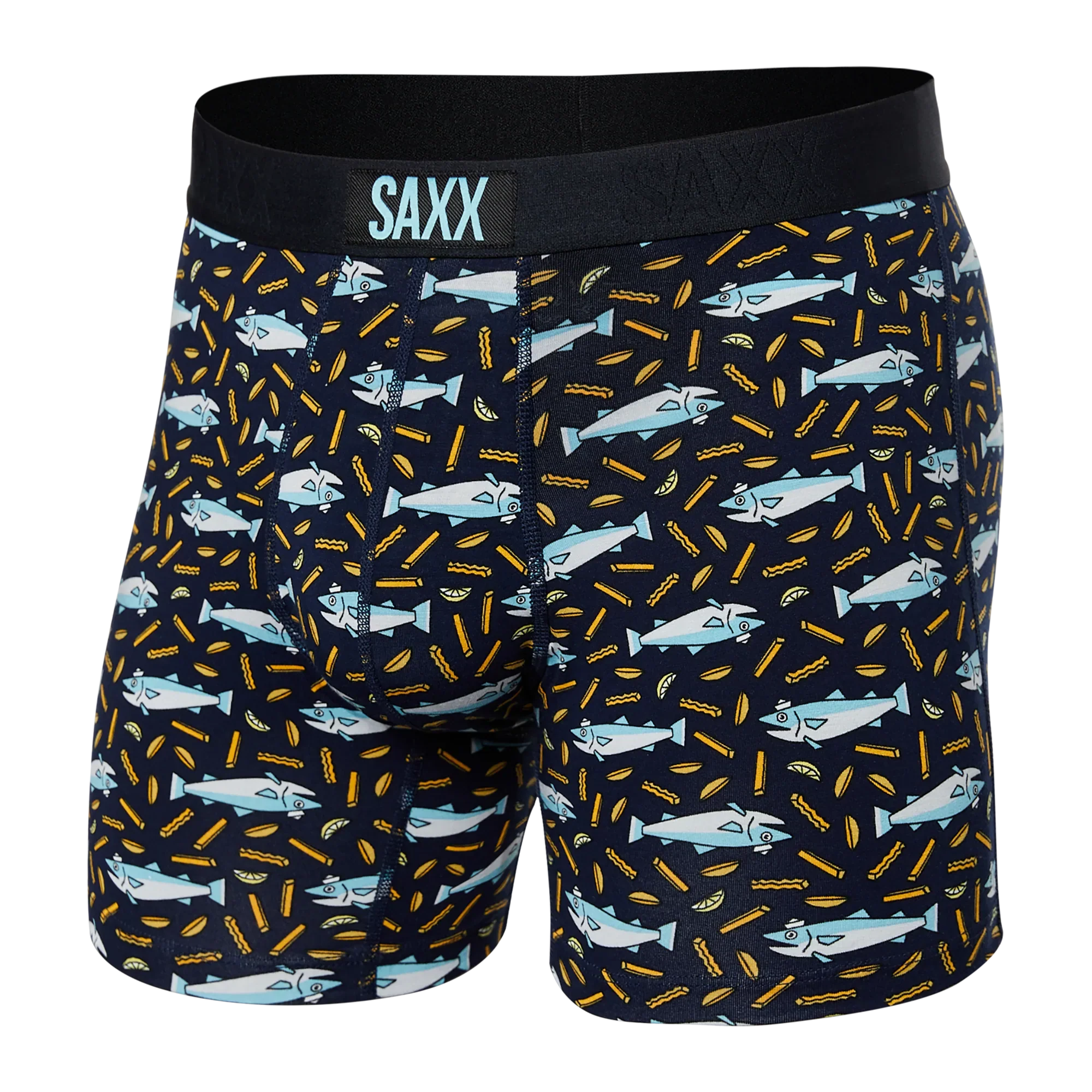 Front of Vibe Super Soft Boxer Brief in Fish & Chips- Navy