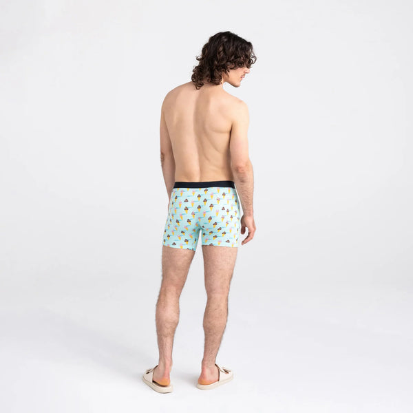 Back - Model wearing Vibe Super Soft Boxer Brief in Ice Cream Surprise- Aqua