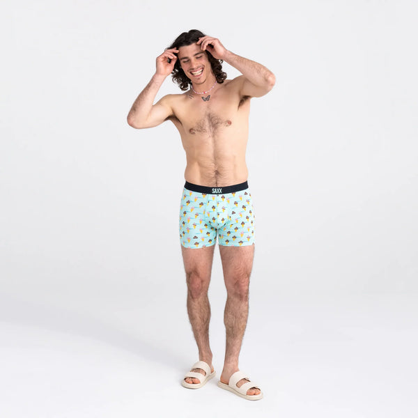 Front - Model wearing Vibe Super Soft Boxer Brief in Ice Cream Surprise- Aqua