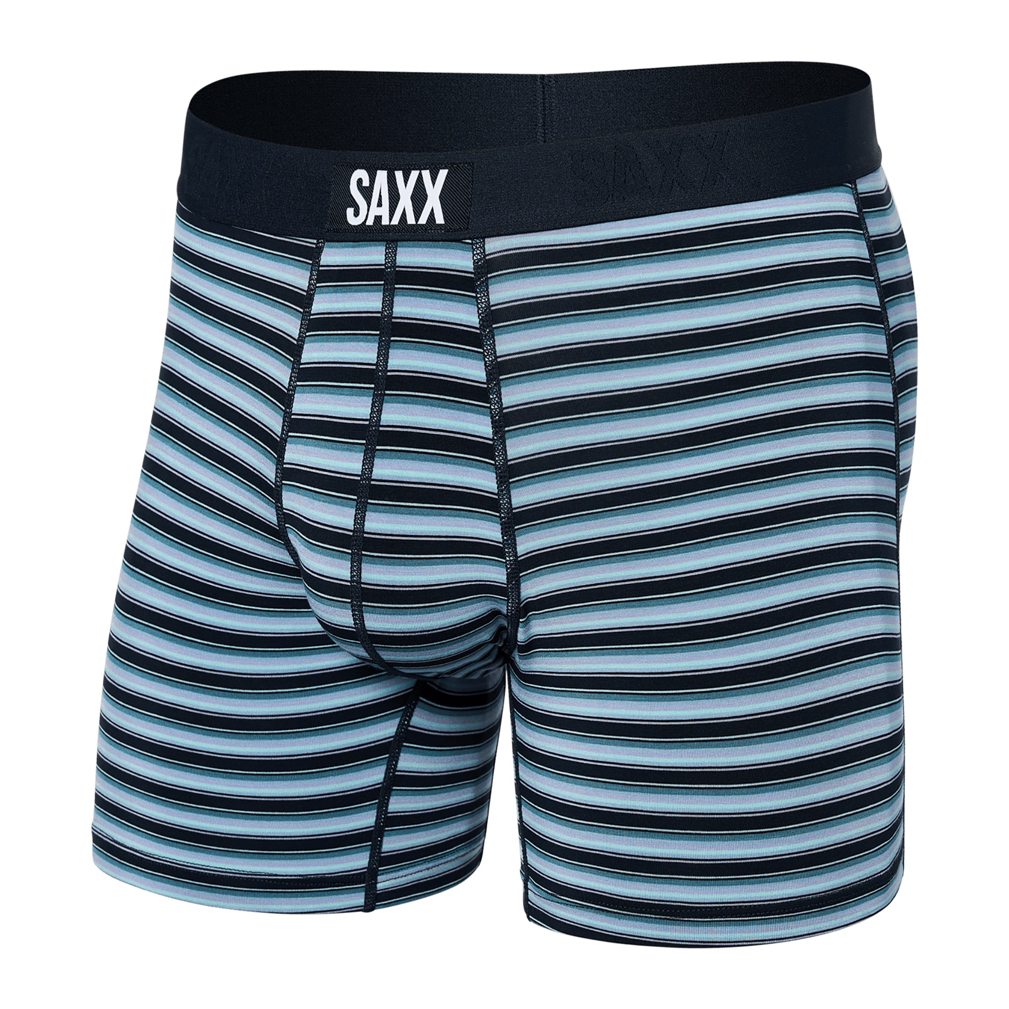 Front of Vibe Boxer Brief in Micro Field Stripe-Dark Ink