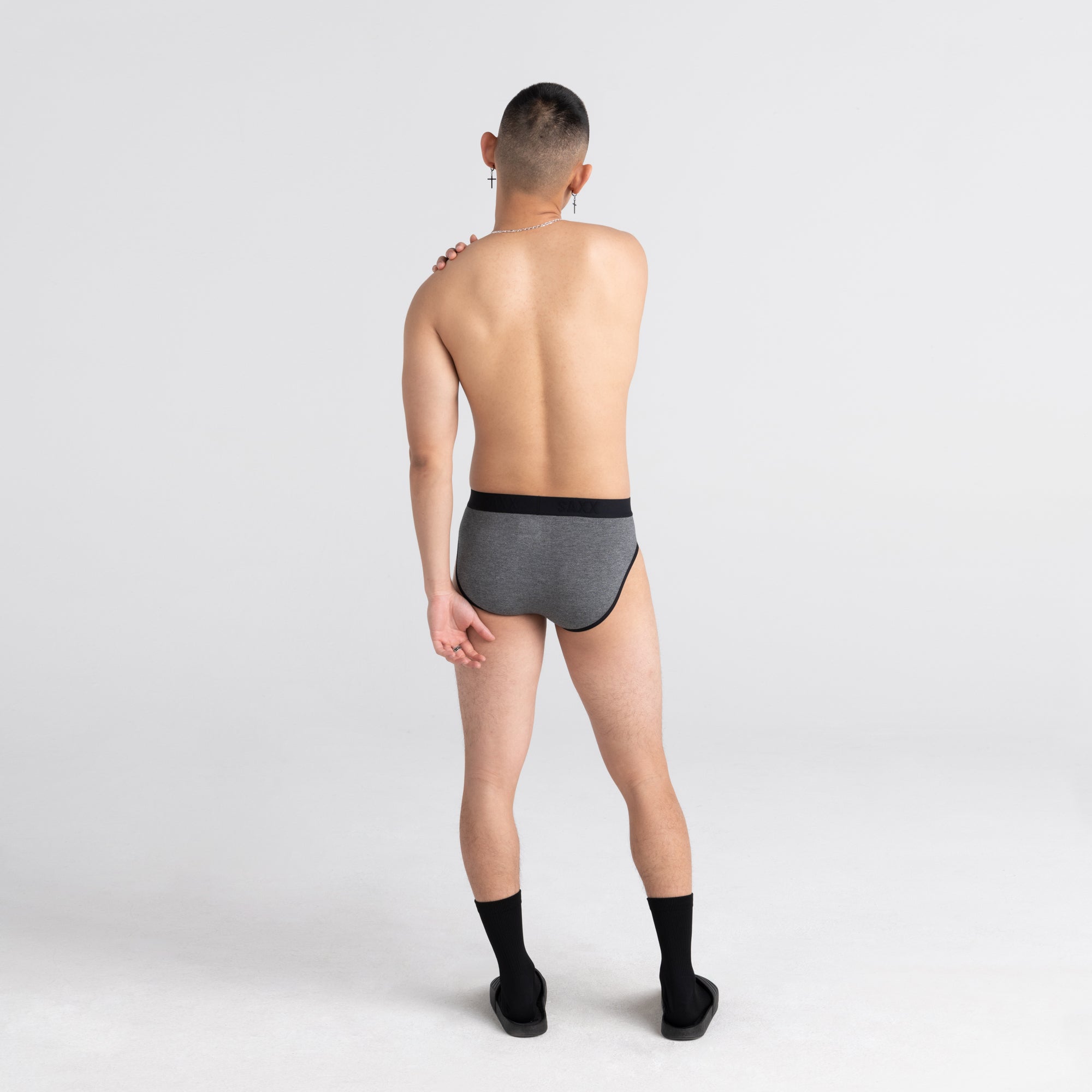Back - Model wearing Ultra Brief Fly in Salt & Pepper