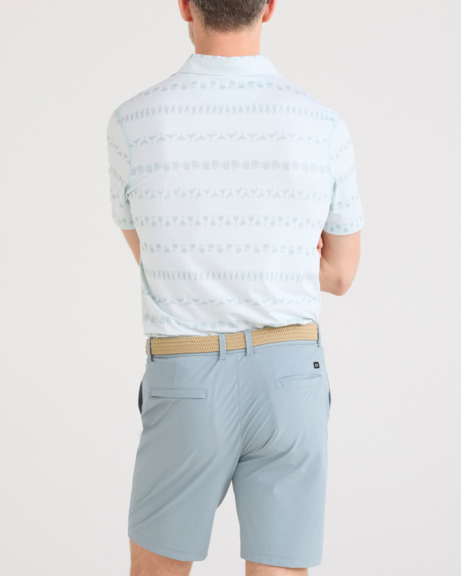 Back - Model wearing Caddie Short 8" in Silver Pine