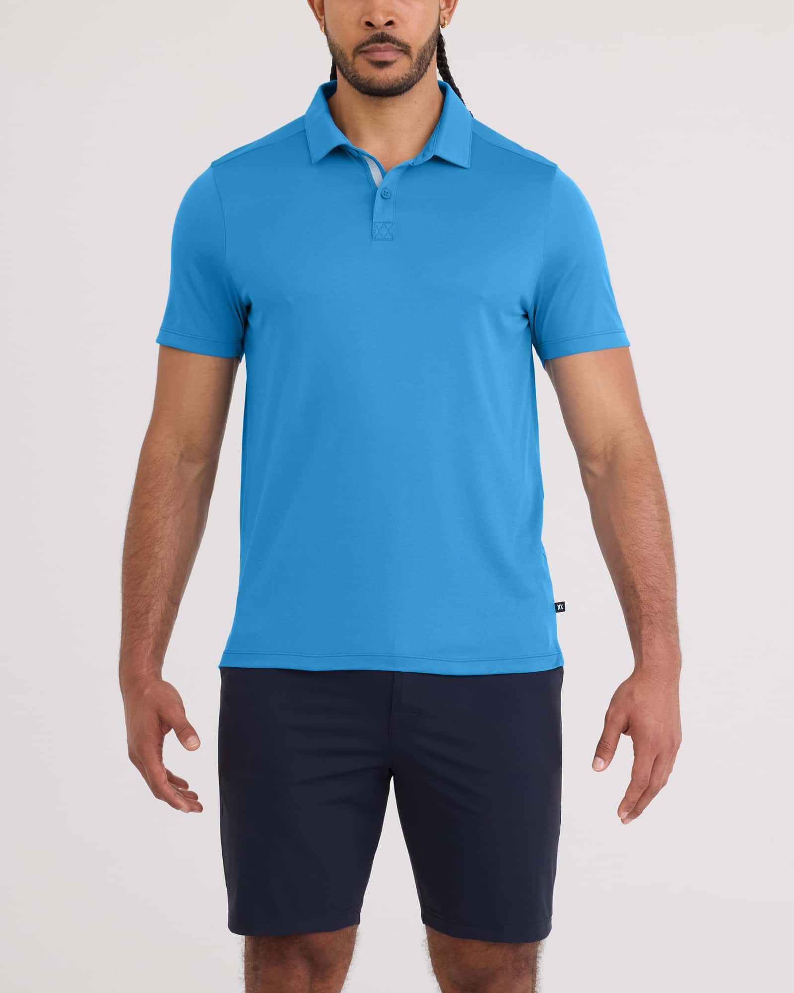 Front - Model wearing Droptemp Dry Polo in Parisian Blue