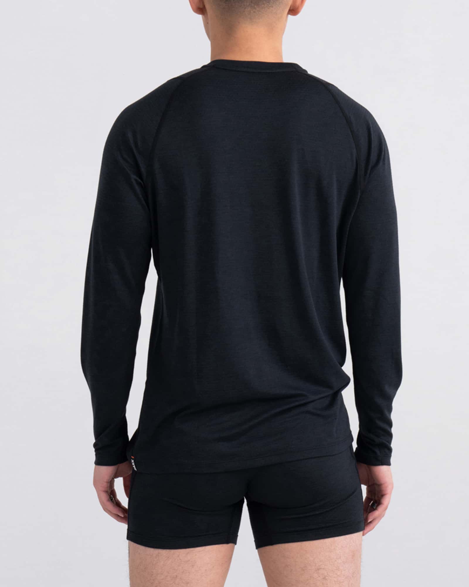 Back - Model wearing Roast Master Mid-Weight Long Sleeve Crew in Black