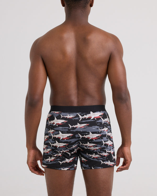 Back - Model wearing Daytripper Comfort Stretch Boxer in Big Byte-Black