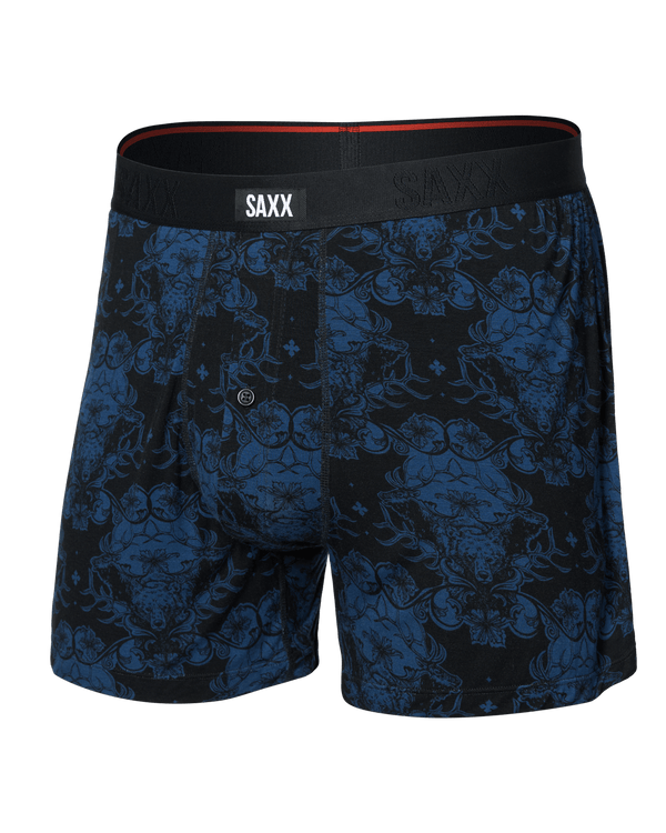 Front of  Snooze Sleep Boxer Short in Bear Brocade-Dark Denim