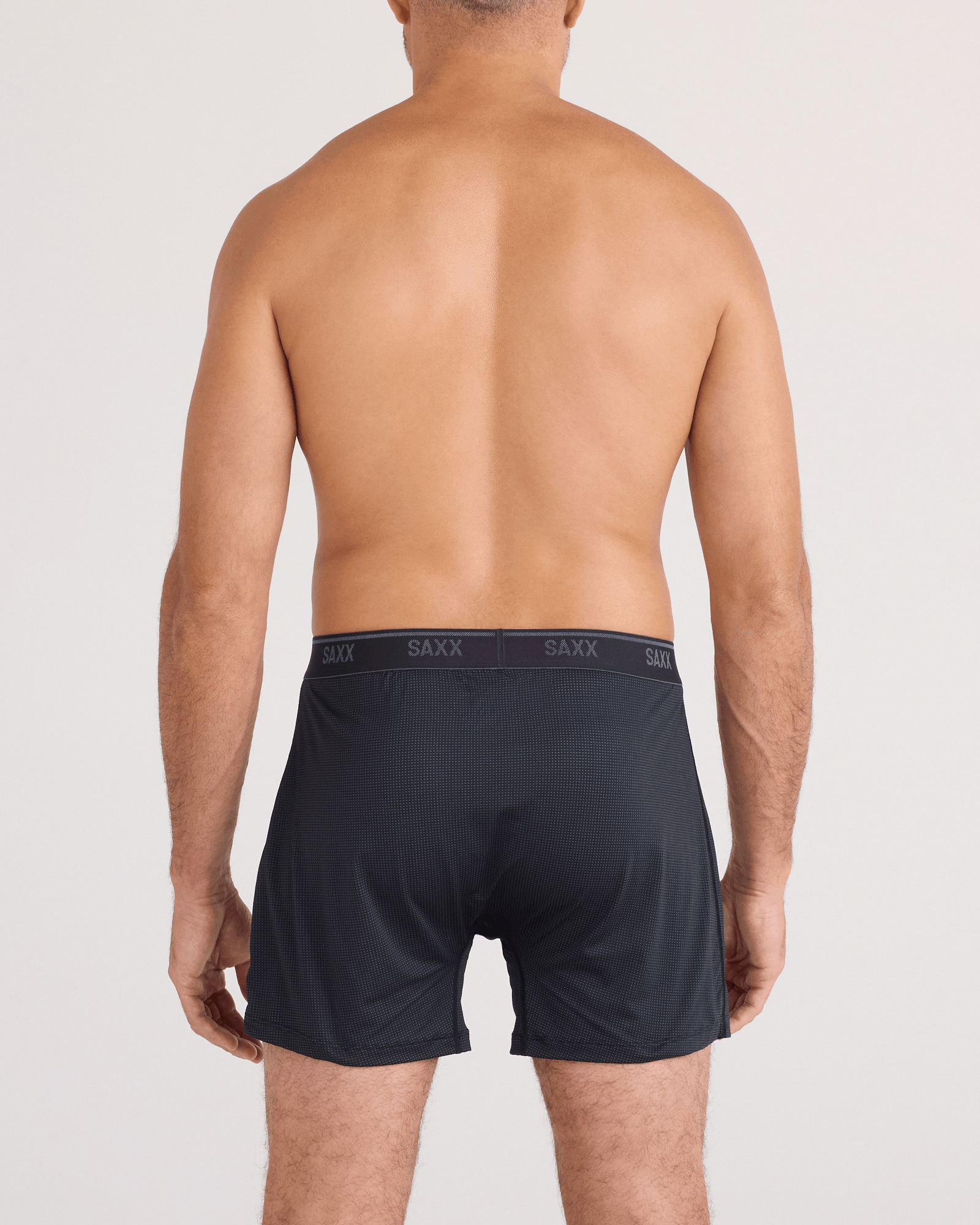Back - Model wearing  Quest Quick-Dry Mesh Boxer Short Fly in Black