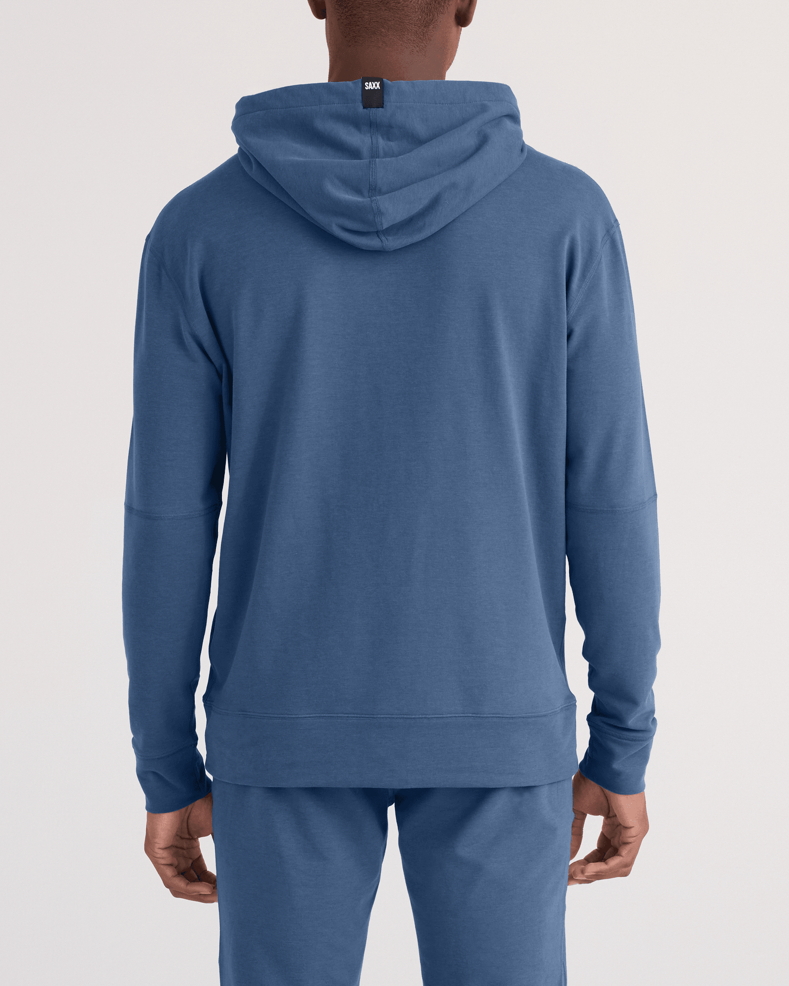 Back - Model wearing  3Six Five Hoodie in Washed Indigo