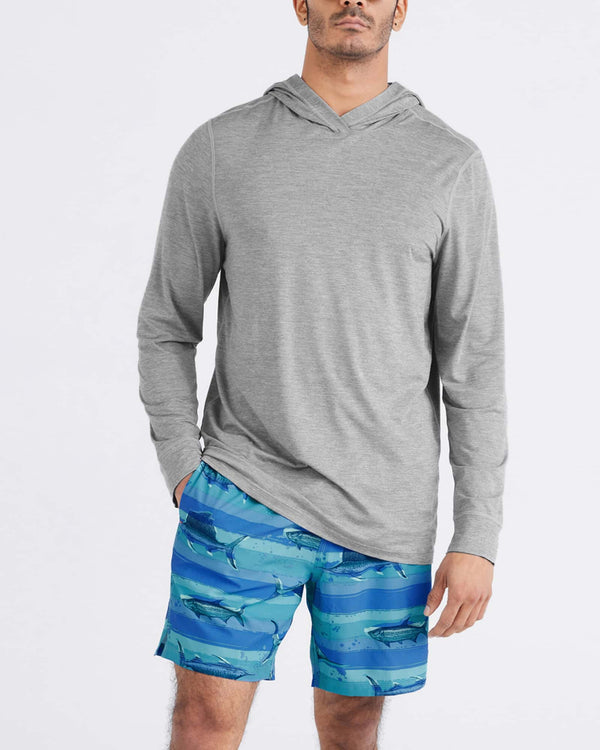 Front - Model wearing Droptemp All Day Cooling Hoodie in Tradewinds Heather