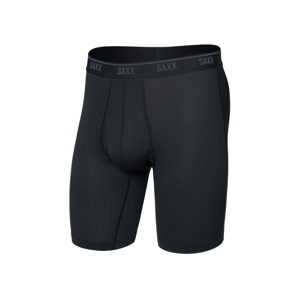 Front of Quest Quick-Dry Mesh Long Boxer Brief Fly in Black