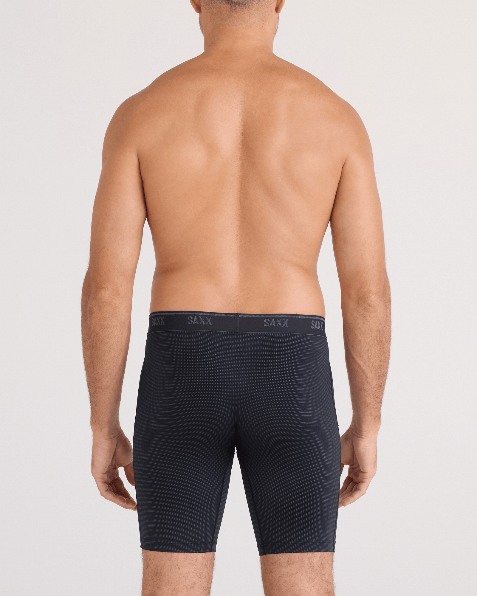 Back - Model wearing  Quest Quick-Dry Mesh Long Boxer Brief Fly in Black