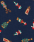 Navy blue fabric with Christmas-themed beer pattern including gingerbread men, trees, and presents.